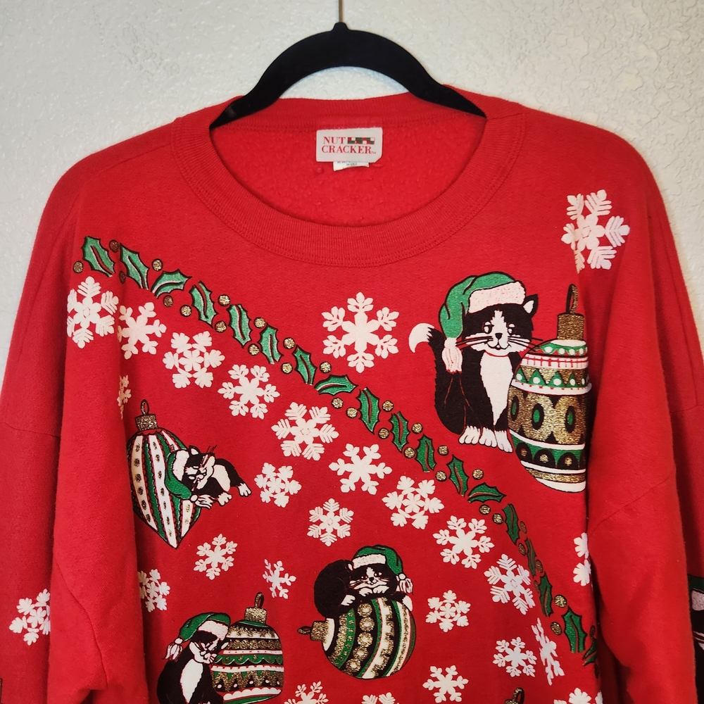 Vintage 1990 Nut Cracker Kitten Sweater Christmas Red Holiday Sweatshirts 42 - Picture 6 of 15